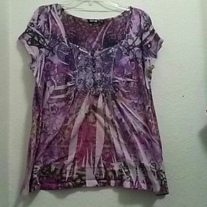 Apt.9 2X EMBELLISHED purple short sleeve blouse